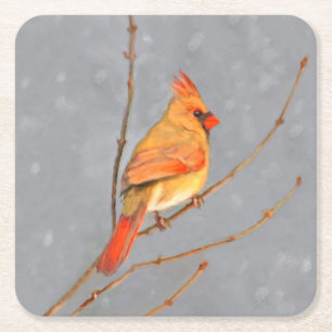 (鳥)ショウジョウコウカンチョウオン枝絵画の – オリジナルバードアート スクエアペーパーコースター