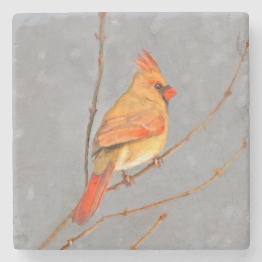 （鳥）ショウジョウコウカンチョウオン枝絵画の – オリジナルバードアート ストーンコースター (正面)