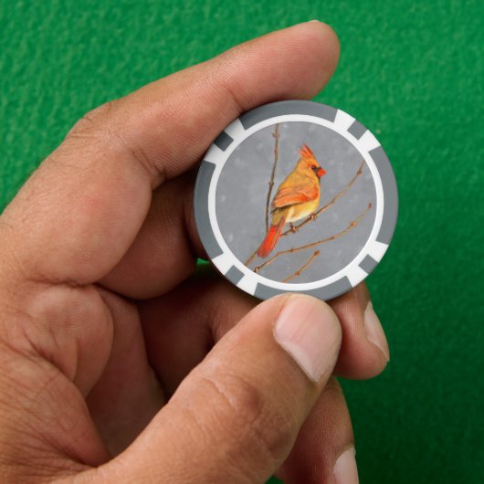 （鳥）ショウジョウコウカンチョウオン枝絵画の – オリジナルバードアート ポーカーチップ (手)