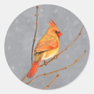 (鳥)ショウジョウコウカンチョウオン枝絵画の – オリジナルバードアート ラウンドシール