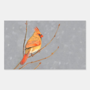 (鳥)ショウジョウコウカンチョウオン枝絵画の – オリジナルバードアート 長方形シール