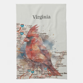 （鳥）ショウジョウコウカンチョウオンVirginia Road Map キッチンタオル