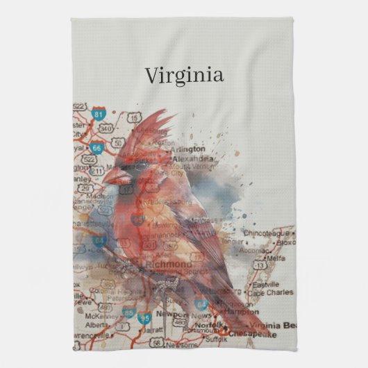 （鳥）ショウジョウコウカンチョウオンVirginia Road Map キッチンタオル (縦)