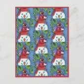 (鳥)ショウジョウコウカンチョウガード雪だるまかわいいクリスマスレッドバード ポストカード (正面)