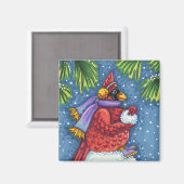 (鳥)ショウジョウコウカンチョウガード雪だるまかわいいクリスマスレッドバード マグネット (正面/裏面)