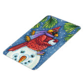 （鳥）ショウジョウコウカンチョウガード雪だるまかわいいクリスマスレッドバード マグネット (左側)