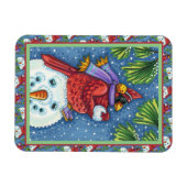 (鳥)ショウジョウコウカンチョウガード雪だるまかわいいクリスマスレッドバード マグネット (横)