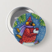 （鳥）ショウジョウコウカンチョウガード雪だるまかわいいクリスマスレッドバード 缶バッジ (正面&裏面)