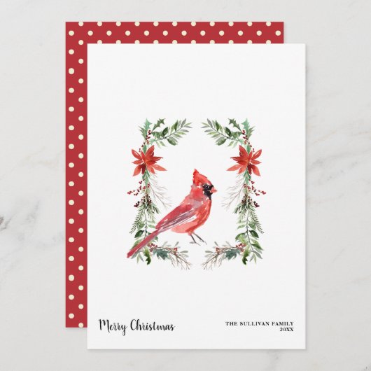 （鳥）ショウジョウコウカンチョウコテージシャビーウォーターカラークリスマス シーズンカード (正面/裏面)