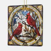 (鳥)ショウジョウコウカンチョウステンドグラス赤い鳥追悼ラウンド セラミックオーナメント (左)