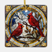 (鳥)ショウジョウコウカンチョウステンドグラス赤い鳥追悼ラウンド セラミックオーナメント (正面)