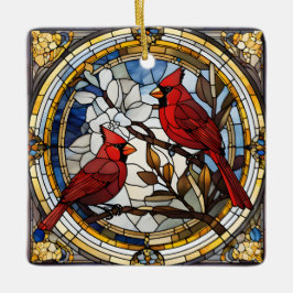 （鳥）ショウジョウコウカンチョウステンドグラス赤い鳥追悼ラウンド セラミックオーナメント