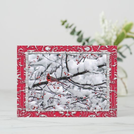 (鳥)ショウジョウコウカンチョウスノーツリーフォトクリスマスフラット シーズンカード (スタンド正面)