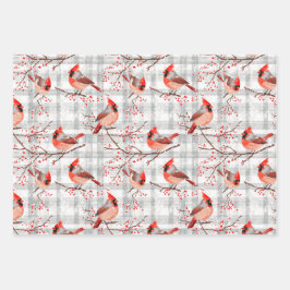 （鳥）ショウジョウコウカンチョウバーズウィンタークリスマスタータンチェックプレイド2 ラッピングペーパーシート