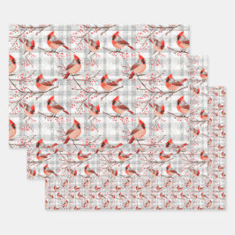 （鳥）ショウジョウコウカンチョウバーズウィンタークリスマスタータンチェックプレイド2 ラッピングペーパーシート