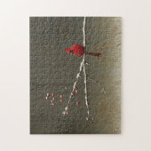 （鳥）ショウジョウコウカンチョウバードウィンターベリーツリー ジグソーパズル (縦)