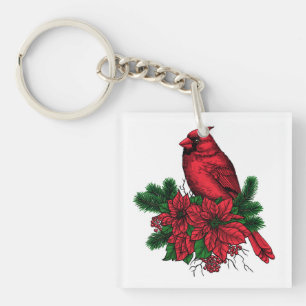 (鳥)ショウジョウコウカンチョウバードクリスマスイラストレーション キーホルダー
