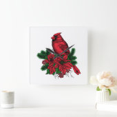 (鳥)ショウジョウコウカンチョウバードクリスマスイラストレーション スクエア壁時計 (ホーム)