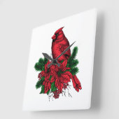 (鳥)ショウジョウコウカンチョウバードクリスマスイラストレーション スクエア壁時計 (傾斜)