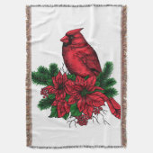 (鳥)ショウジョウコウカンチョウバードクリスマスイラストレーション スローブランケット (正面縦)