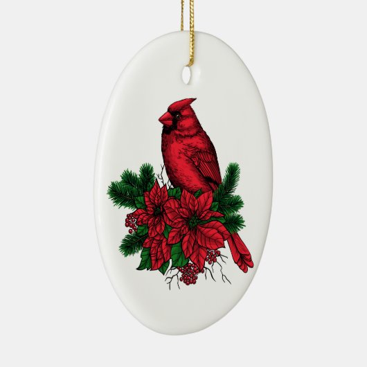 （鳥）ショウジョウコウカンチョウバードクリスマスイラストレーション セラミックオーナメント (右)