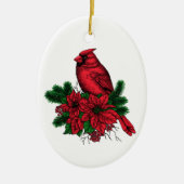 (鳥)ショウジョウコウカンチョウバードクリスマスイラストレーション セラミックオーナメント (正面)