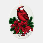 (鳥)ショウジョウコウカンチョウバードクリスマスイラストレーション セラミックオーナメント (裏面)