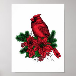 （鳥）ショウジョウコウカンチョウバードクリスマスイラストレーション ポスター