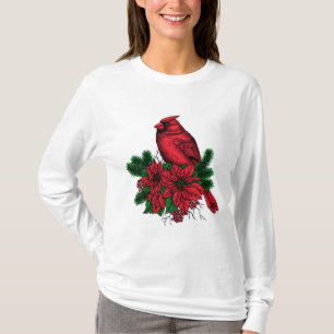 (鳥)ショウジョウコウカンチョウバードクリスマスイラストレーション Tシャツ