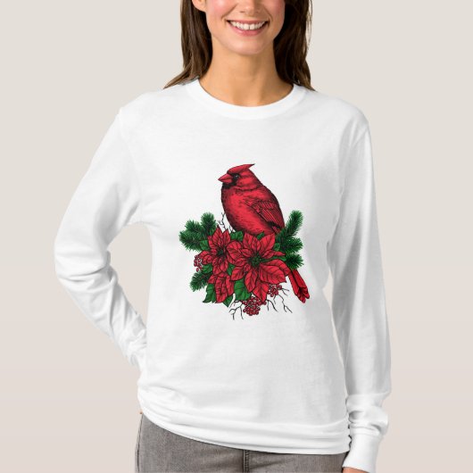 (鳥)ショウジョウコウカンチョウバードクリスマスイラストレーション Tシャツ (正面)