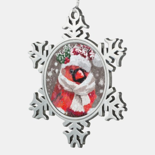 (鳥)ショウジョウコウカンチョウバードスカーフハット雪クリスマスシーズン スノーフレークピューターオーナメント (右)