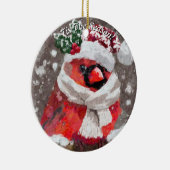 （鳥）ショウジョウコウカンチョウバードスカーフハット雪クリスマスシーズン セラミックオーナメント (右)