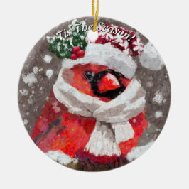 （鳥）ショウジョウコウカンチョウバードスカーフハット雪クリスマスシーズン セラミックオーナメント