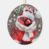 （鳥）ショウジョウコウカンチョウバードスカーフハット雪クリスマスシーズン セラミックオーナメント (左)