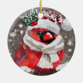 （鳥）ショウジョウコウカンチョウバードスカーフハット雪クリスマスシーズン セラミックオーナメント (裏面)