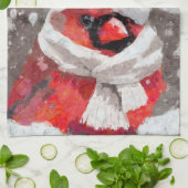 （鳥）ショウジョウコウカンチョウバードスカーフ&ハットin雪のクリスマス キッチンタオル (折り畳み)