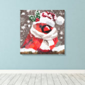 （鳥）ショウジョウコウカンチョウバードスカーフ&ハットin雪のクリスマス キャンバスプリント (インサイチュ (ウッドフロア))