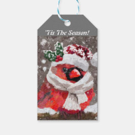 （鳥）ショウジョウコウカンチョウバードスカーフ&ハットin雪のクリスマス ギフトタグ