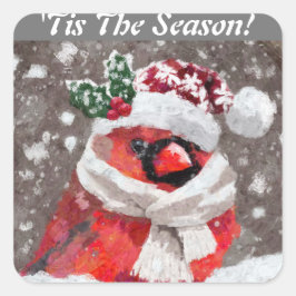 （鳥）ショウジョウコウカンチョウバードスカーフ&ハットin雪のクリスマス スクエアシール