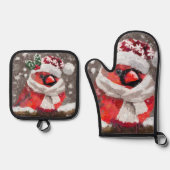 （鳥）ショウジョウコウカンチョウバードスカーフ&ハットin雪のクリスマス 鍋つかみ&鍋敷きセット (正面)