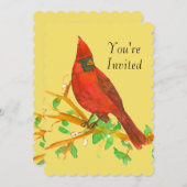 （鳥）ショウジョウコウカンチョウバードバースデーパーティー招待イエロー 招待状 (正面/裏面)
