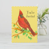 （鳥）ショウジョウコウカンチョウバードバースデーパーティー招待イエロー 招待状 (スタンド正面)