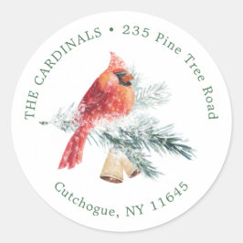 (鳥)ショウジョウコウカンチョウバードパインクリスマス差出人住所ラベル ラウンドシール