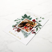 (鳥)ショウジョウコウカンチョウバード&パインメリークリスマスフォト 箔招待状 (回転した状態)