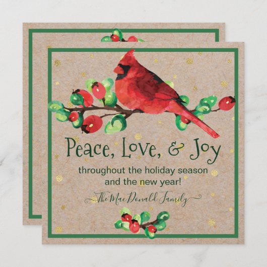 (鳥)ショウジョウコウカンチョウバード&ベリーズウィンターホリデーフラットカード シーズンカード (正面/裏面)