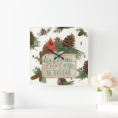 (鳥)ショウジョウコウカンチョウパインコーンキャビン歓迎サインパーソナライズされた スクエア壁時計 (ホーム)