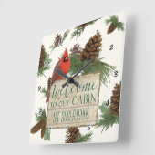 (鳥)ショウジョウコウカンチョウパインコーンキャビン歓迎サインパーソナライズされた スクエア壁時計 (傾斜)