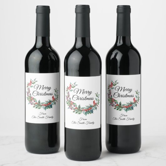 （鳥）ショウジョウコウカンチョウパーソナライズされたクリスマス ワインラベル (ボトル)
