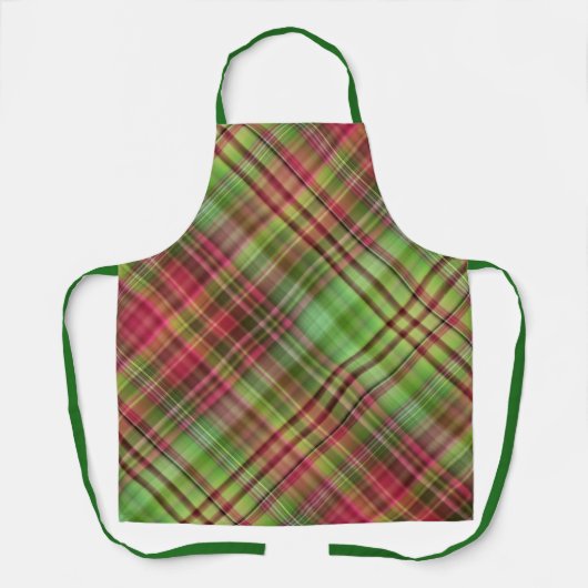 （鳥）ショウジョウコウカンチョウブッシュピンクとグリーンプレイド エプロン (正面)