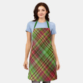 （鳥）ショウジョウコウカンチョウブッシュピンクとグリーンプレイド エプロン (着用した状態)